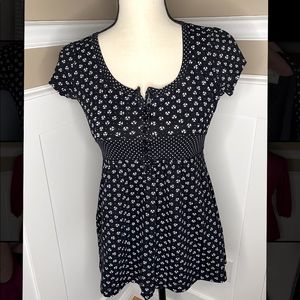 Self Esteem black w white flower babydoll top